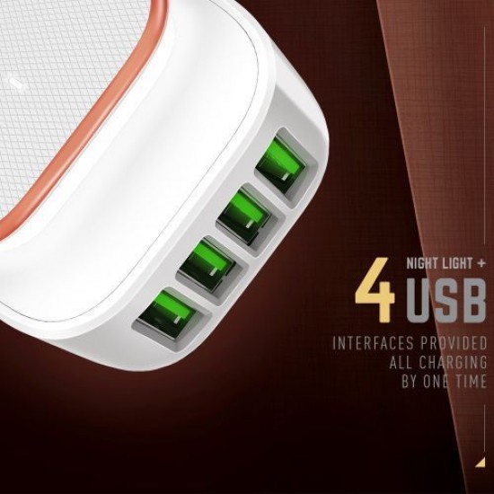 محول بإضاءة LED تعمل باللمس مع كابل من 4 منافذ USB طراز A4405 من ليدنيو